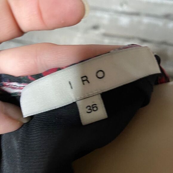 IRO Deyfle Silk Chiffon Floral Ruffle Black Pink Mini Dress Size Small Fairycore - Picture 4 of 7